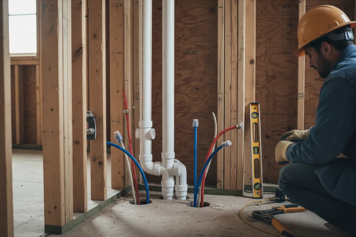 Drain and supply rough-in during Leak Detection in Holderness